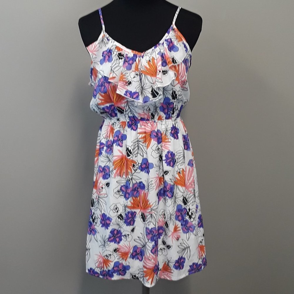 ANNABELLA Pink Orange‎ Floral Ruffle Dress Size M